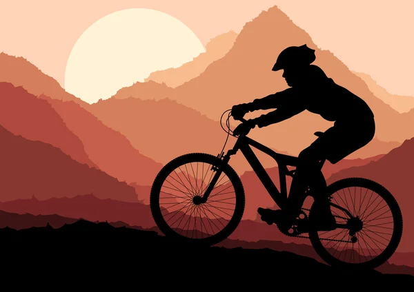 Dağ bisikleti rider manzara arka plan illüstrasyon vektör — Stok Vektör