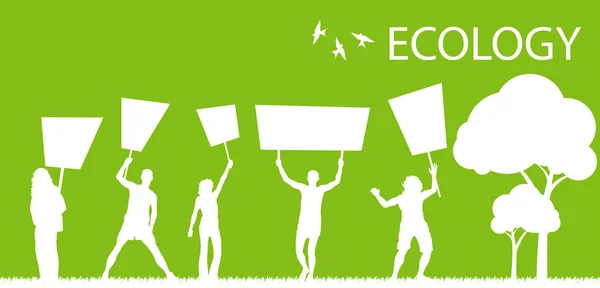 Zelená protestu, demonstrantů proti znečištění. Ekologie svět koncept vecto — Stockový vektor
