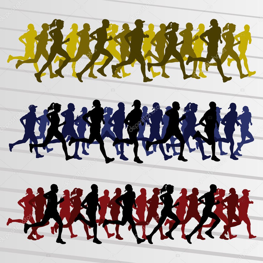 Marathon runners silhouettes illustration vector