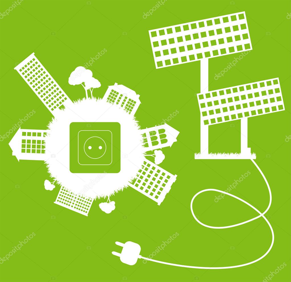 Green ecology energy planet vector concept with socket, plug