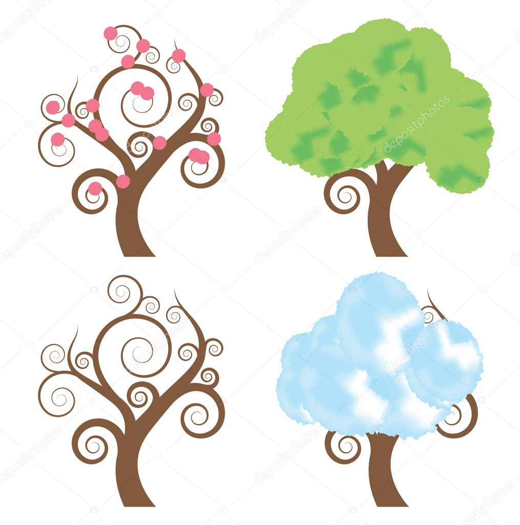 Four seasons - spring, summer, autumn, winter vector tree set background