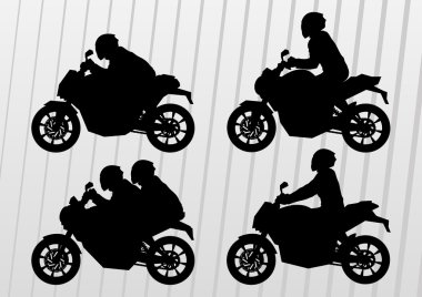 Sport motorbike riders silhouettes background clipart