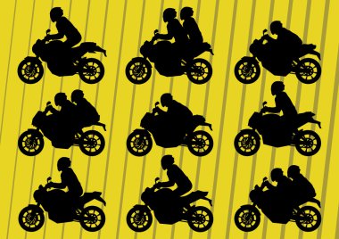 Sport motorbike riders silhouettes background clipart