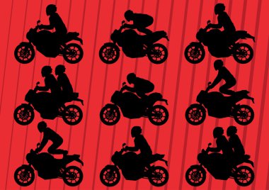 Sport motorbike riders silhouettes background