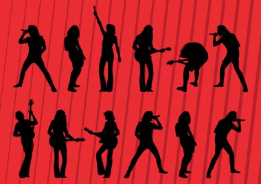 Rock musicians silhouettes illustration collection background vector