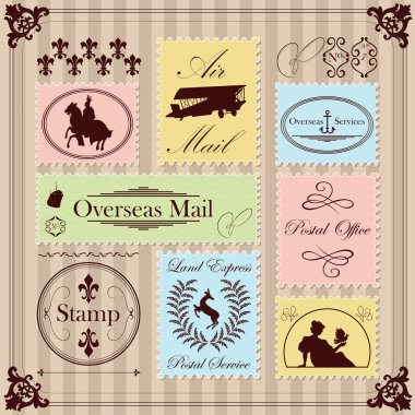 Vintage postage stamps illustration collection background vector