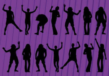 Dancing crowd of silhouettes illustration collection background