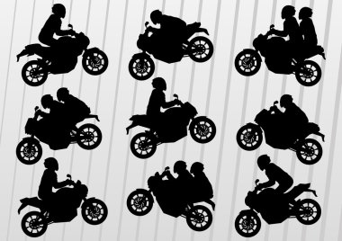 Sport motorbike riders silhouettes background