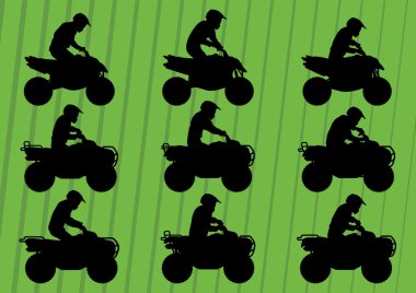 All terrain vehicle quad motorbikes and dune buggy riders illustration clipart