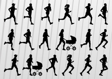 Marathon runners silhouettes illustration vector clipart