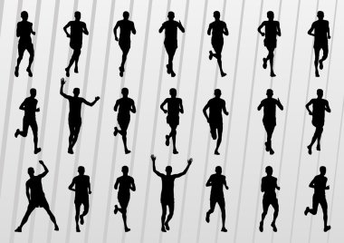 maraton koşucular siluetleri illüstrasyon vektör