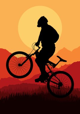 dağ bisikleti deneme rider içinde vahşi doğa manzara arka plan illüstrasyon