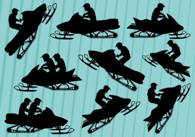 Snowmobile motorbike riders silhouettes illustration collection background clipart