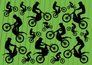 Motocross motorbikes illustration collection background clipart