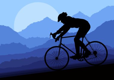 Sport road bike bicycle rider in wild nature landscape clipart