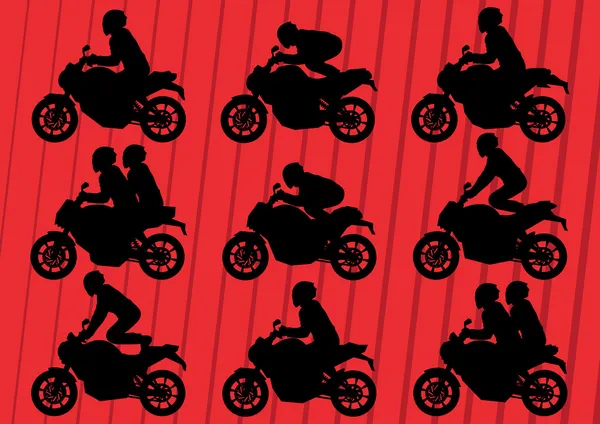 Sport motorbike riders silhouettes background — Stok Vektör