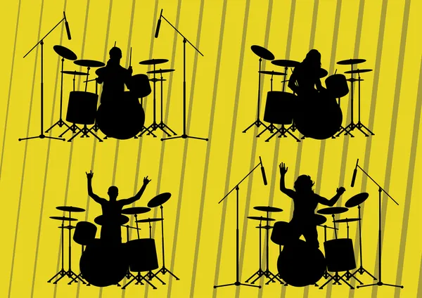 Rock musicians silhouettes illustration collection background vector — Stok Vektör