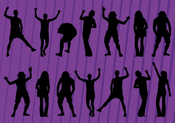 Dancing crowd of silhouettes illustration collection background — Stockvector