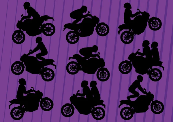 Sport motorbike riders silhouettes background — Stock Vector