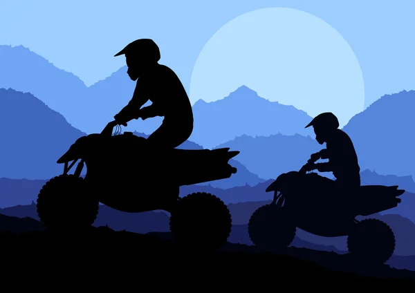 Všechny terénní vozidla quad motocykly a dune buggy jezdci ilustrace — Stockový vektor