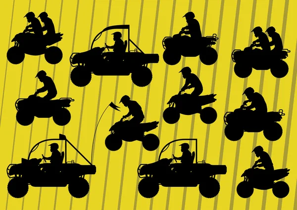 Wszystkie terenu pojazd quad Motocykle i dune buggy zawodnicy ilustracja — Wektor stockowy