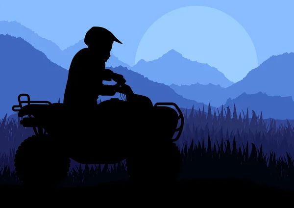 Tout terrain véhicule quad motocyclistes dans la nature sauvage paysage — Image vectorielle