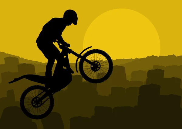 Motorrad-Fahrer in wilder Natur Landschaft Hintergrund Illustration — Stockvektor