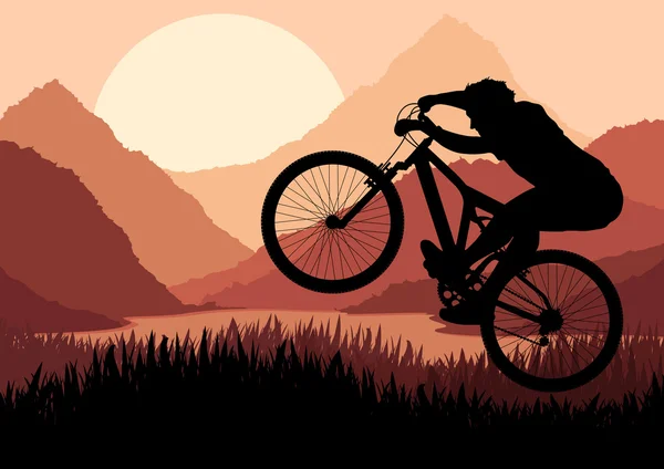 Mountain bike rider in Arabic city landscape background illustration vector — Stock Vector
