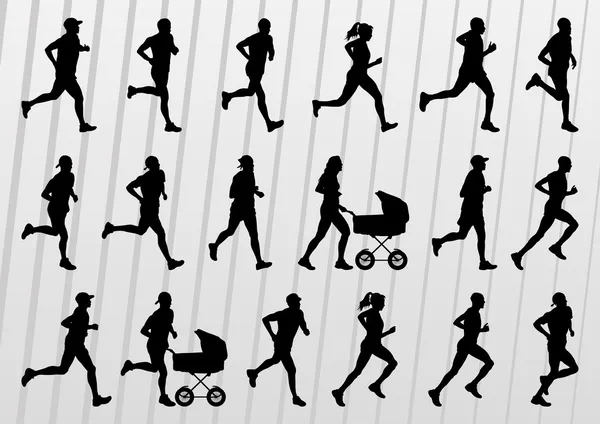 Maratón corredores siluetas ilustración vector — Vector de stock