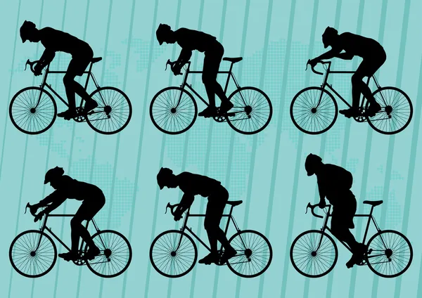 Deporte ciclistas de carretera siluetas de bicicleta colección ilustración — Vector de stock