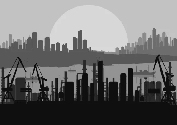 産業工場の風景のスカイラインの背景イラスト — ストックベクタ