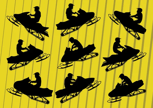 Snowmobile motociclistas silhuetas ilustração coleção fundo —  Vetores de Stock