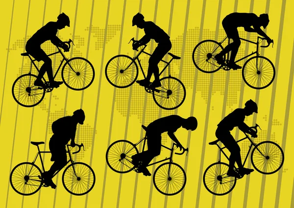 Sportowe zawodników drogi rowerowe rower sylwetki ilustracja kolekcji — Wektor stockowy
