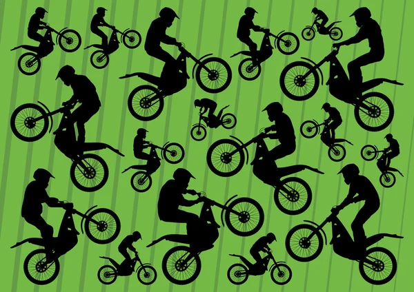 Motokros motosiklet çizimde koleksiyon arka plan — Stok Vektör