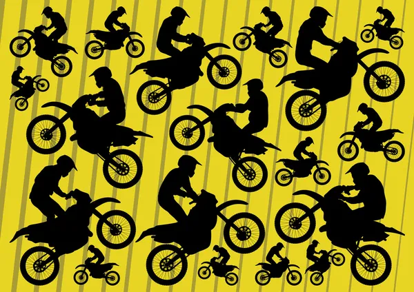 Motocross motorbikes illustration collection background — Stock Vector