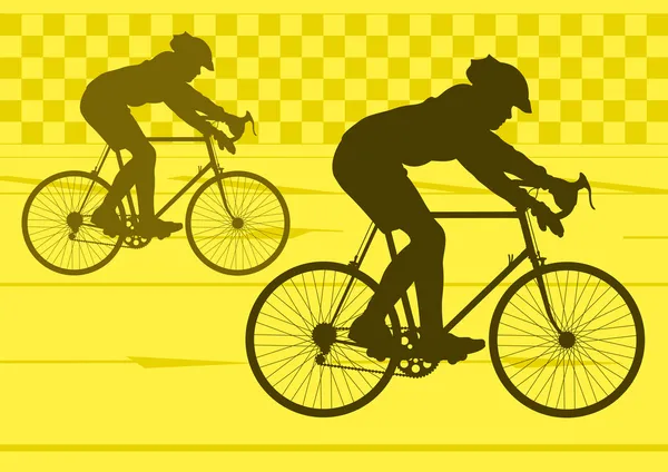 Esporte estrada ciclistas silhuetas de bicicleta na estrada urbana da cidade — Vetor de Stock