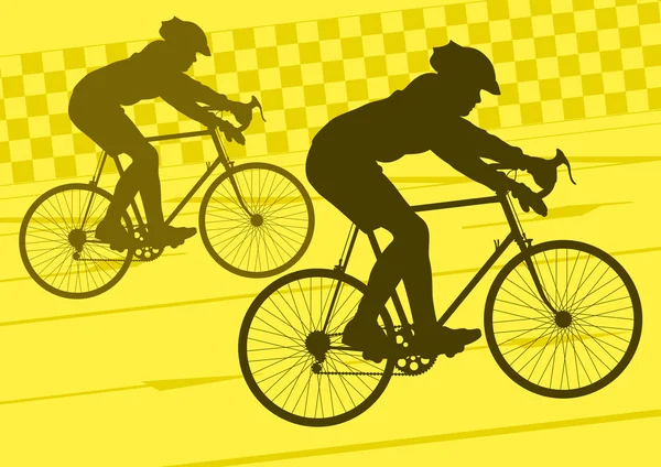 Deporte ciclistas de carretera siluetas de bicicleta en la ciudad urbana carretera — Vector de stock