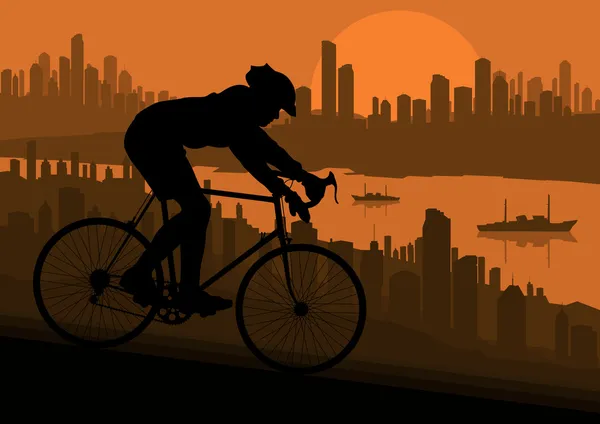 Sport bici da strada ciclista in città grattacielo — Vettoriale Stock