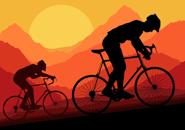 Άθλημα αναβάτες ποδηλάτων ποδήλατο δρόμου στο τοπίο άγριας φύσης — Διανυσματικό Αρχείο