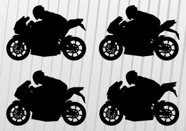 Sport motorbike riders and motorcycles silhouettes illustration collection clipart