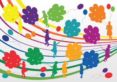 Colorful jumping children silhouettes illustration collection background ve clipart