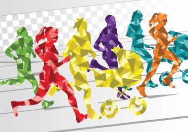 maraton koşucular renkli gökkuşağı peyzaj resimde arka plan.