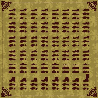 Vintage man and women shoes silhouette collection background illustration clipart