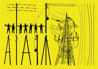 Electricity poles and structures construction engineers silhouettes illustr clipart