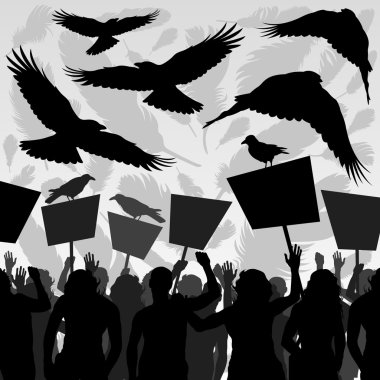 Protesters crowd silhouettes collection background illustration vector clipart