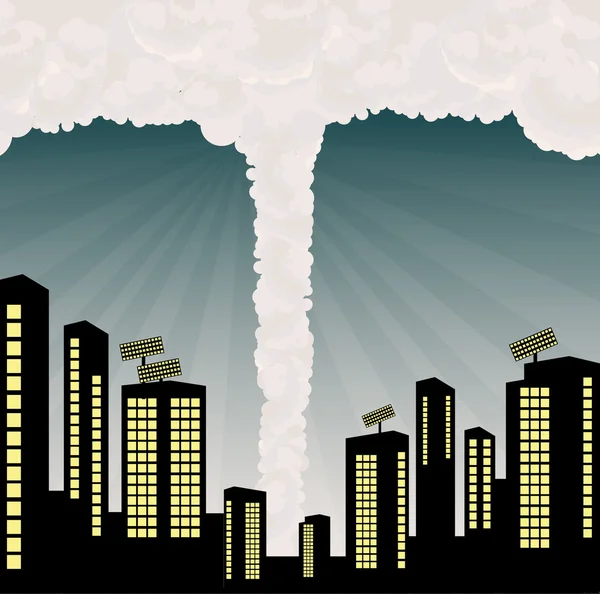 Tornado in stad centrum illustratie vector achtergrond — Stockvector