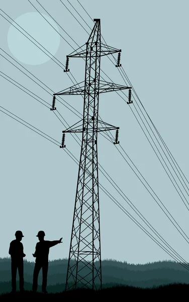 電力線とそれの前にエンジニアのベクトルの背景 — ストックベクタ