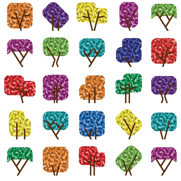 Colorful tree silhouettes illustration collection background vector — Stock Vector