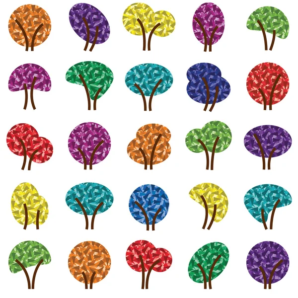 Renkli ağaç siluetleri çizimde koleksiyon plan vektör — Stok Vektör