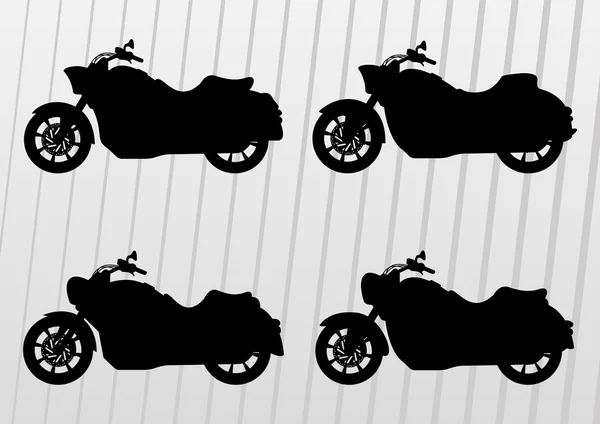 Motocykl motocykly a jezdci siluety ilustrace kolekce pozadí — Stockový vektor